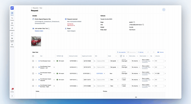 Add notes and photos to a parts request