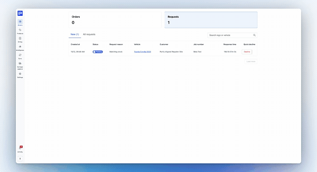 Decline a parts request for a specific vehicle (1)