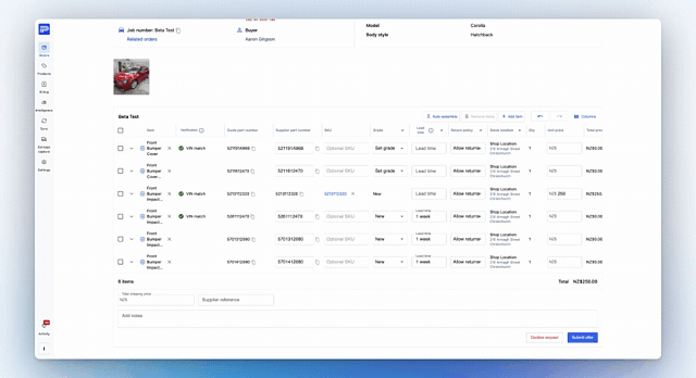Update lead times and return policies on a parts quote