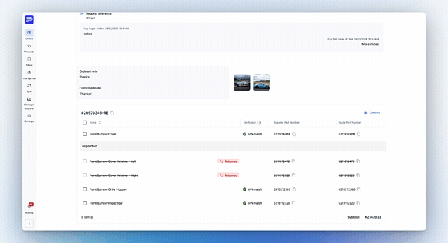 Verify part identifiers and stock location on an order (1)